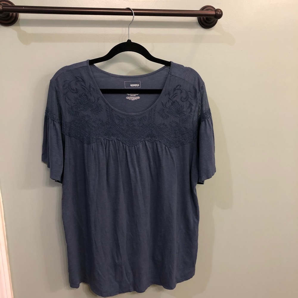 Blue Sonoma Embroidered Top- 1X
